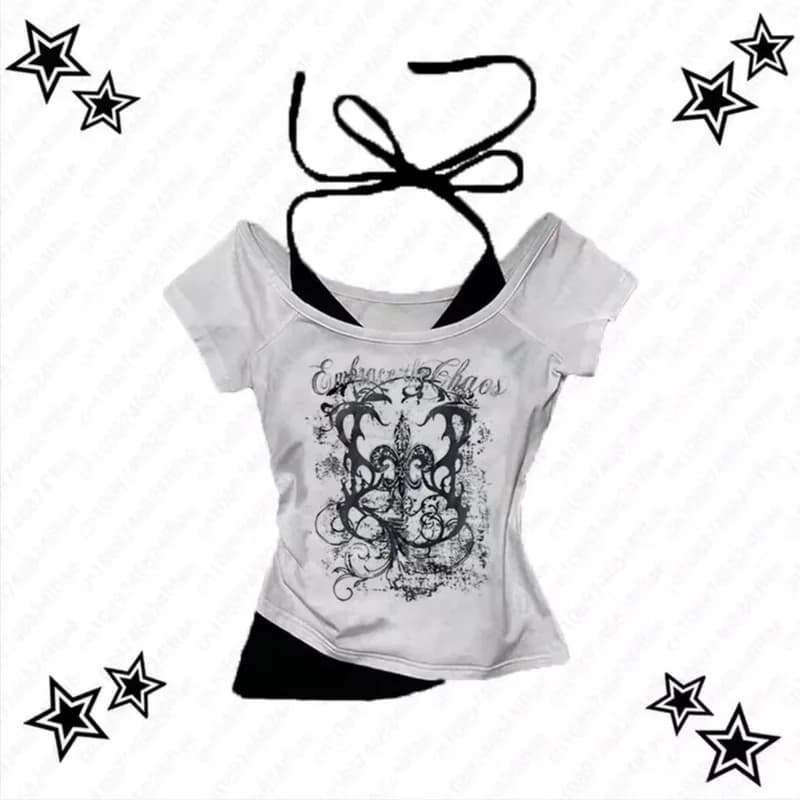 Y2K "Embrace the Chaos" Top — Fehér